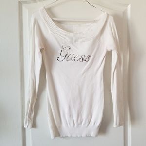 GUESS WHITE JEWEL LOGO SWEATER, M